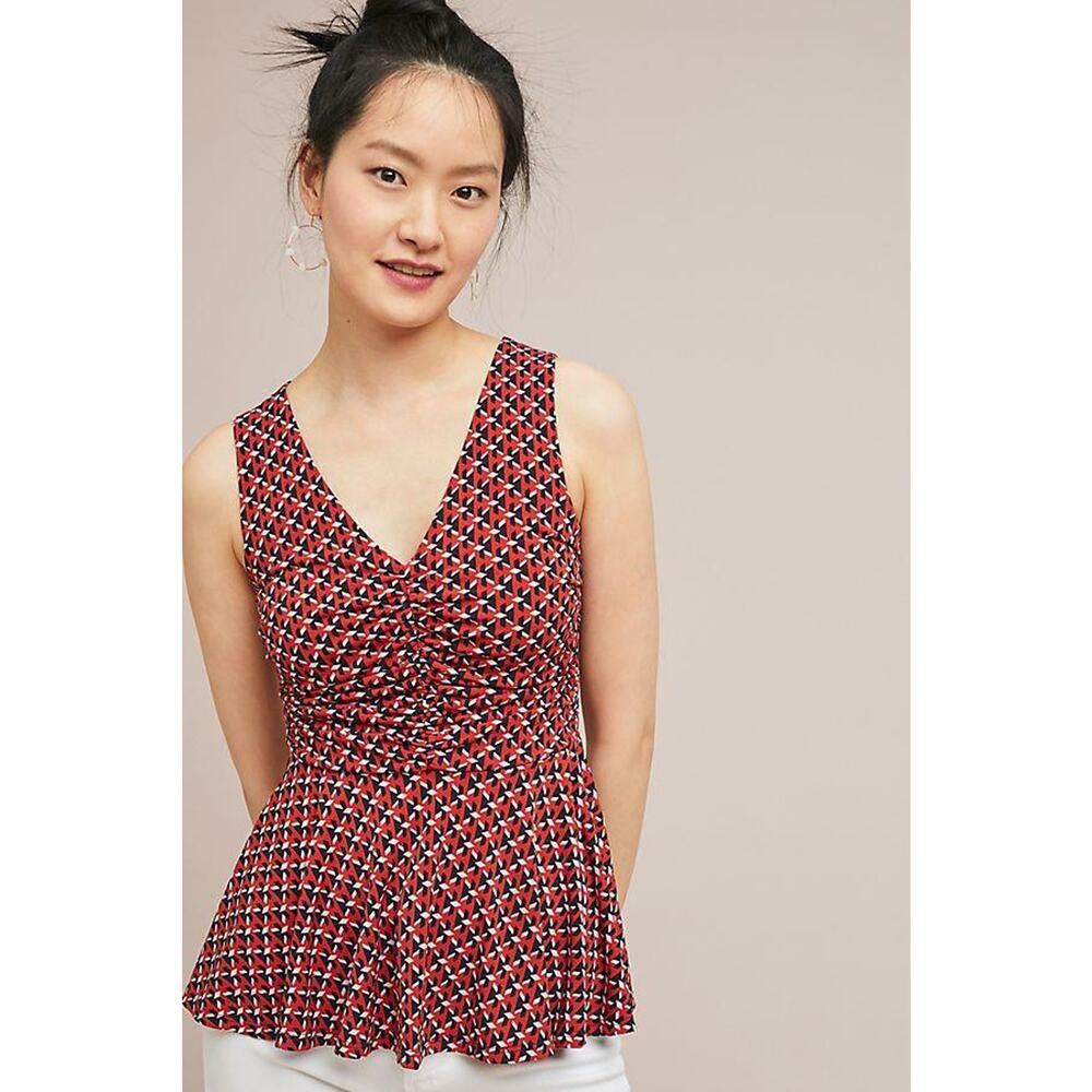 nwt ANTHROPOLOGIE ERI + ALI sz XXS SCALENE peplum top in red blue white